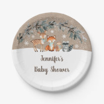 Winter Woodland Greenery Baby Shower Paper Plates