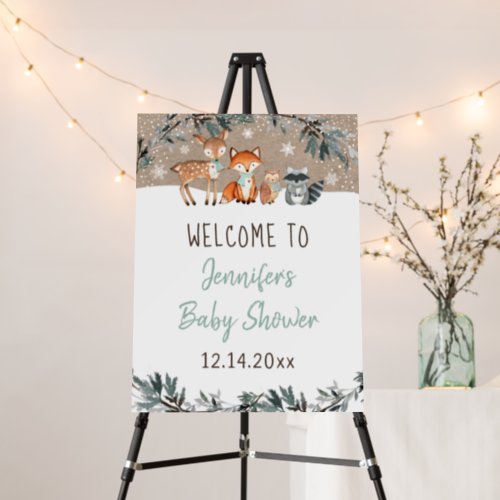 Winter Woodland Greenery Baby Shower Welcome Foam Board