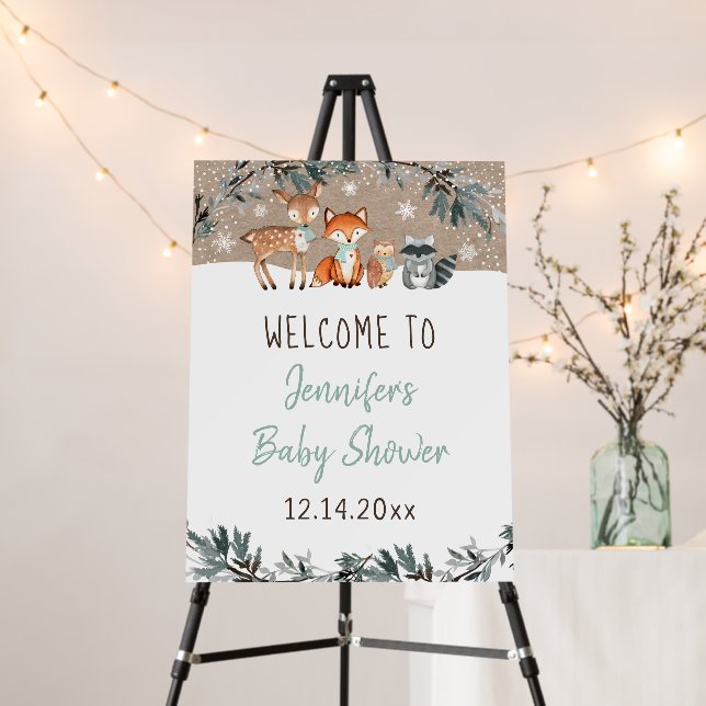 Winter Woodland Greenery Baby Shower Welcome Foam Board (In Situ (Stand))