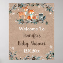 Winter Woodland Greenery Baby Shower Welcome Poster