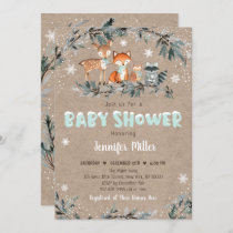 Winter Woodland Greenery Rustic Baby Shower Invitation