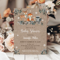 Winter Woodland Greenery Rustic Baby Shower Invitation