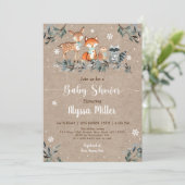 Winter Woodland Greenery Snowflake Baby Shower Invitation (Standing Front)