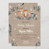 Winter Woodland Greenery Snowflake Baby Shower Invitation