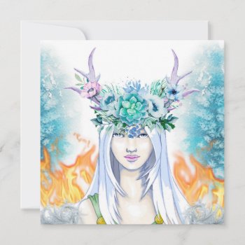 Winter Woodland Maiden Yule Fire Pagan Holiday Card by Cosmic_Crow_Designs at Zazzle