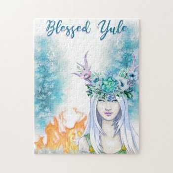 Winter Woodland Maiden Yule Fire Pagan Holiday Jigsaw Puzzle by Cosmic_Crow_Designs at Zazzle
