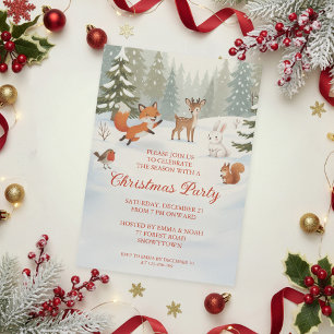 Winter Woodland Merry Christmas Forest Animals Invitation