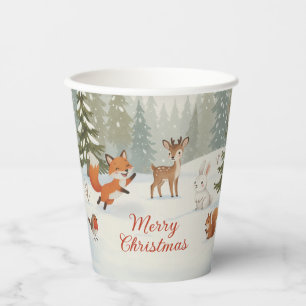 Winter Woodland Merry Christmas Forest Animals Paper Cups