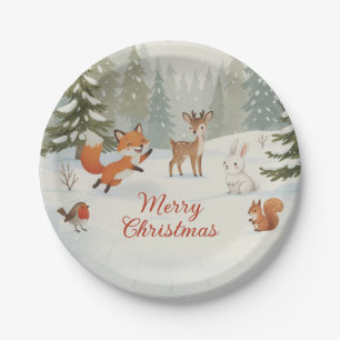 Winter Woodland Merry Christmas Forest Animals Paper Plates