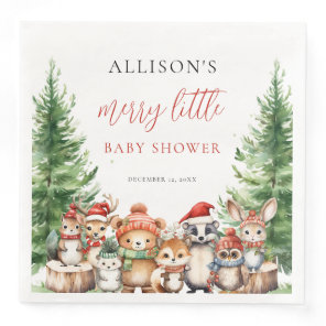 Winter Woodland Merry Little Christmas Baby Shower Paper Dinner Napkins