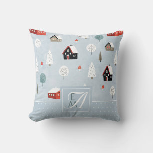 Winter Woodland Monogrammed Scandinavian Folk Art Throw Pillow