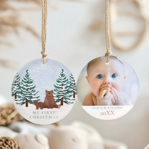Winter Woodland My First Christmas Photo Keepsake Ceramic Ornament