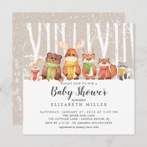 Winter Woodland Neutral Baby Shower Invitation