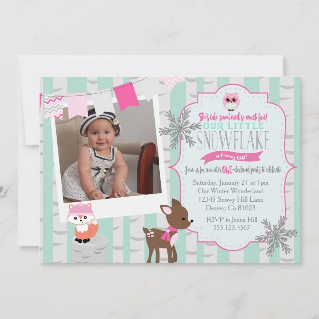 Winter Woodland Onderland Birthday invitation (Front)