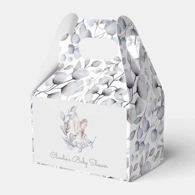 Winter Woodland Owl Modern Script Baby Shower Favor Boxes (Front Side)
