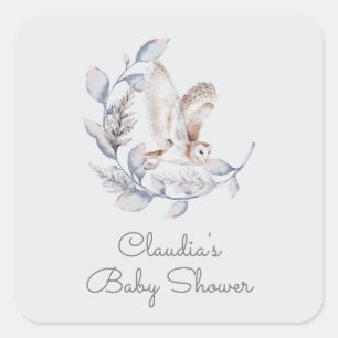 Winter Woodland Owl Modern Script Baby Shower Square Sticker