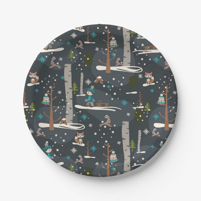 Winter Woodland Paper Plates (Front)