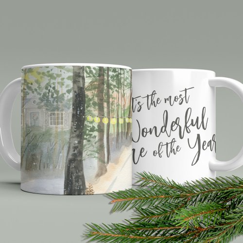 Winter Woodland Path Most Wonderful Time of Year Coffee Mug