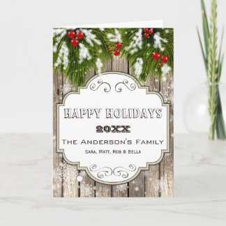 winter woodland pine berries, Holiday greetings Card
