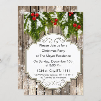 winter woodland pine Holiday party Invitation