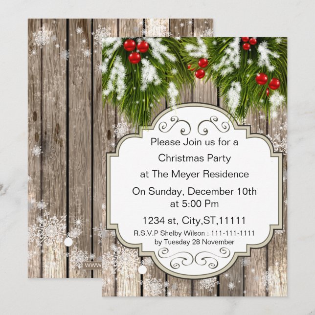 winter woodland pine Holiday party Invitation (Front/Back)