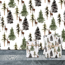 Winter Woodland Pine Tree Forest Stag Reindeer Wrapping Paper Sheets