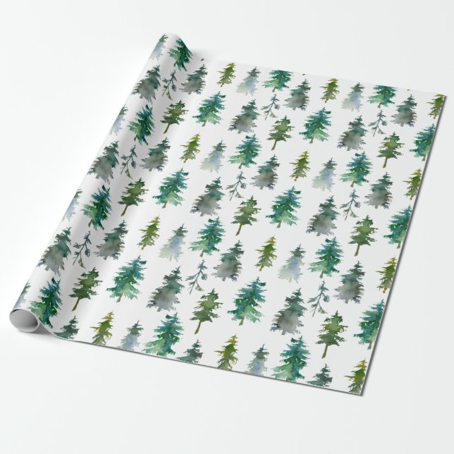 Winter Woodland Pine Tree Pattern Wrapping Paper (Unrolled)