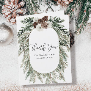 Winter Woodland Pine Wedding Letterpress Thank You Card
