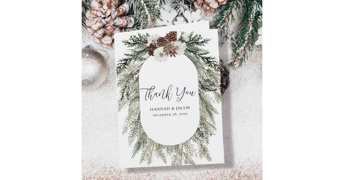 Winter Woodland Pine Wedding Thank You Card | Zazzle