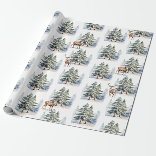 Winter Woodland Reindeer In The Pine Forest Wrapping Paper