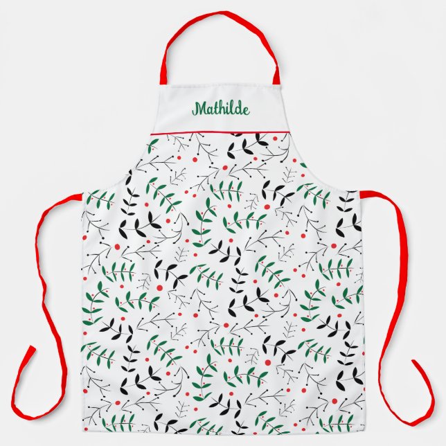 Winter Woodland Retro Personalized Christmas Apron (Front)