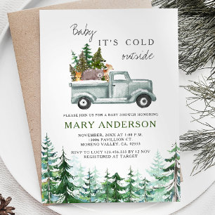 Winter Woodland Rustic Forest Animal Baby Shower Invitation