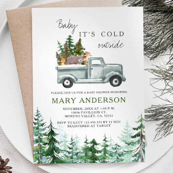 Winter Woodland Rustic Forest Animal Baby Shower Invitation by HappyPartyStudio at Zazzle
