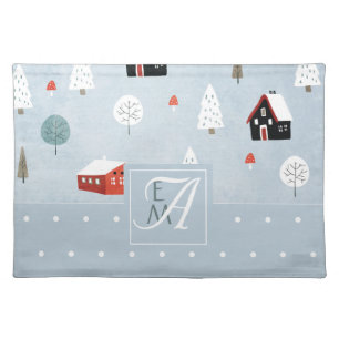 Winter Woodland Scandinavian Monogrammed Decor Cloth Placemat