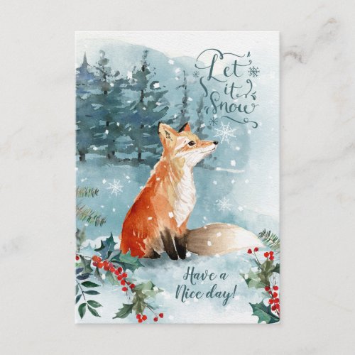 Winter woodland scene fox Christmas Enclosure Card