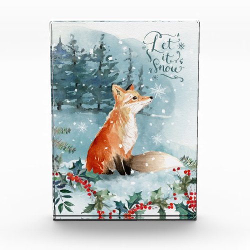 Winter woodland scene fox Christmas Photo Block