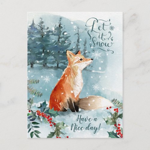 Winter woodland scene fox Christmas Postcard