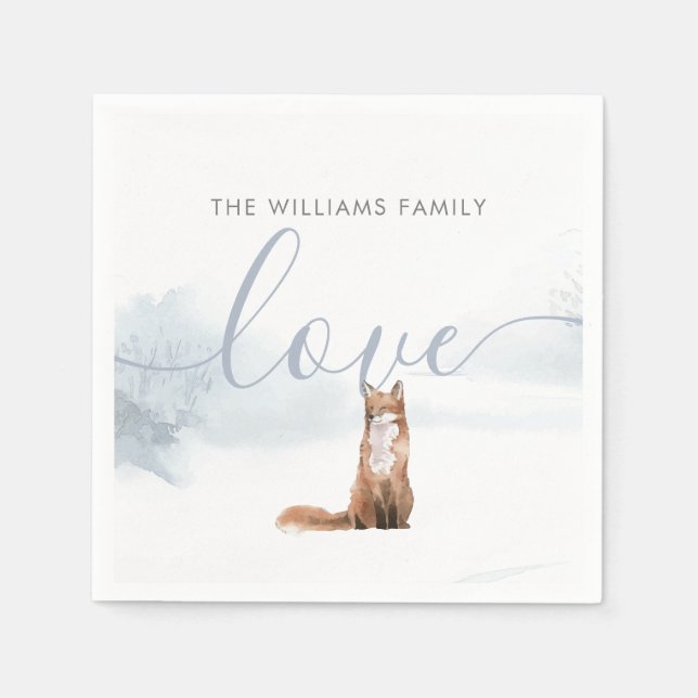 Winter Woodland Scene Fox Holiday Napkins (Front)
