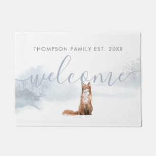Winter Woodland Scene Fox Personalised Family Name Doormat