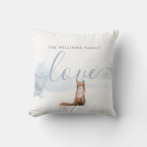 Winter Woodland Scene Fox Throw Pillow