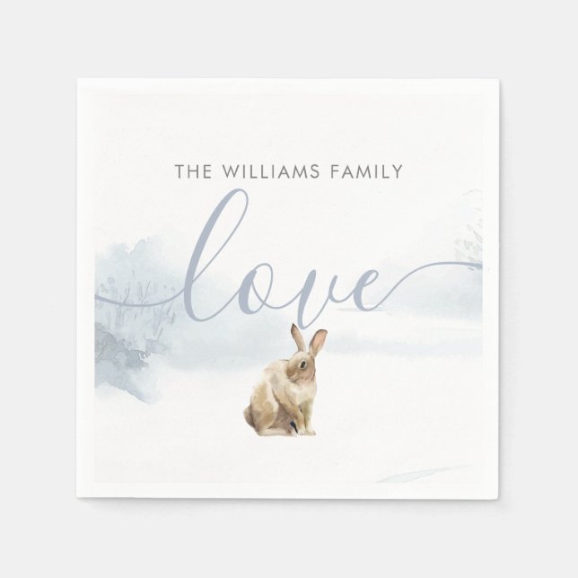 Winter Woodland Scene Hare Christmas Holiday Napkins (Front)