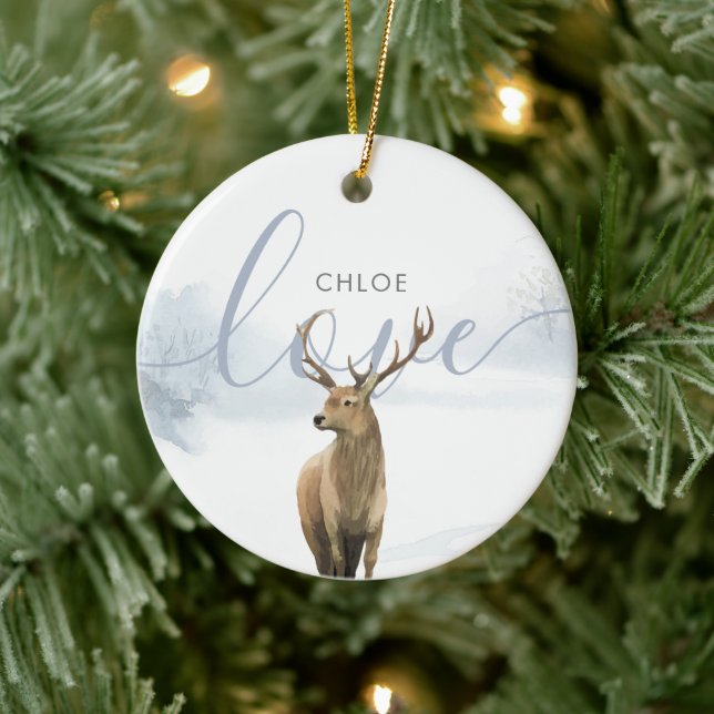 Winter Woodland Scene Stag Ceramic Ornament (Tree)