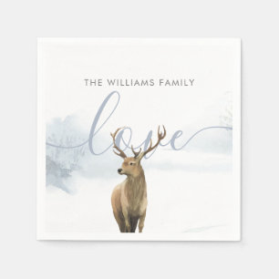 Winter Woodland Scene Stag Holiday Napkins