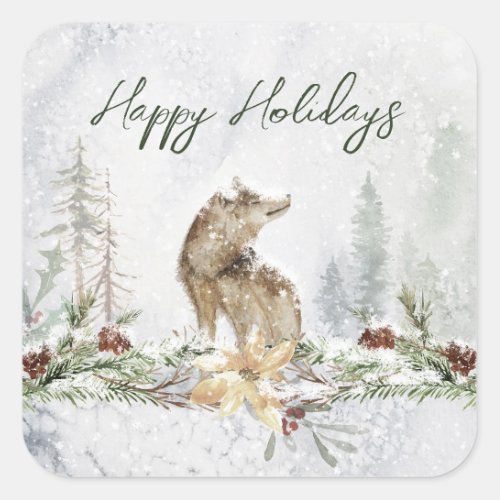 Winter Woodland Scene Wolf Christmas Sticker