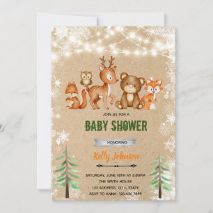 Winter woodland shower birthday invitation