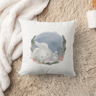 Winter Woodland Sleeping Bunny  Throw Pillow