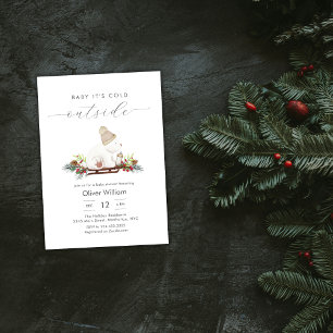Winter Woodland Sleigh Polar Bear Baby Shower Invitation