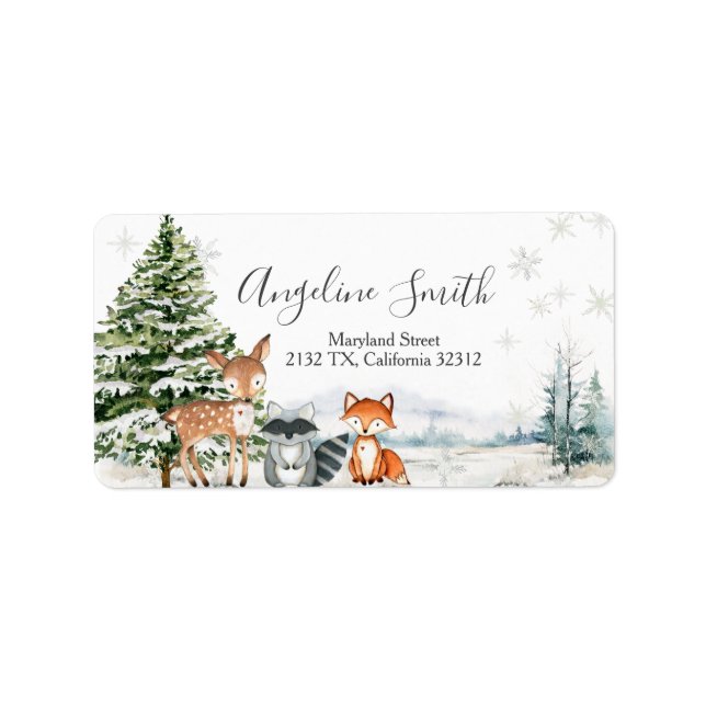 Winter Woodland Snowflakes Baby Shower Address Label (Front)