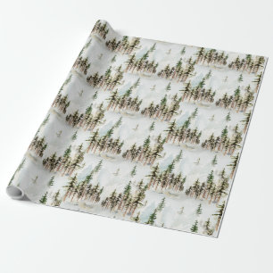 Winter Woodland Snowy Pine Tree Forest Scene Wrapping Paper