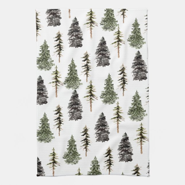Winter Woodland Snowy Spruce Trees Kitchen Towel (Vertical)